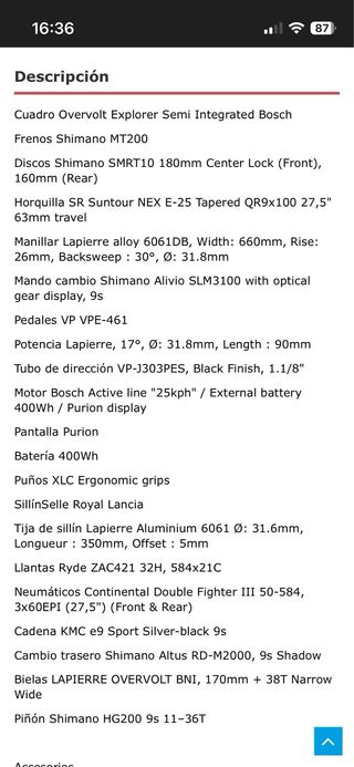 Bicicleta Eléctrica Lapierre e-explorer 3.4 27,5