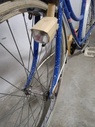 Bicicleta azul con cesta y portabultos