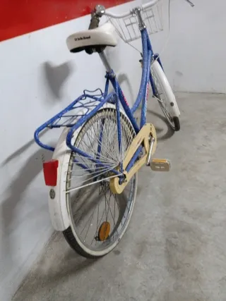 Bicicleta azul con cesta y portabultos