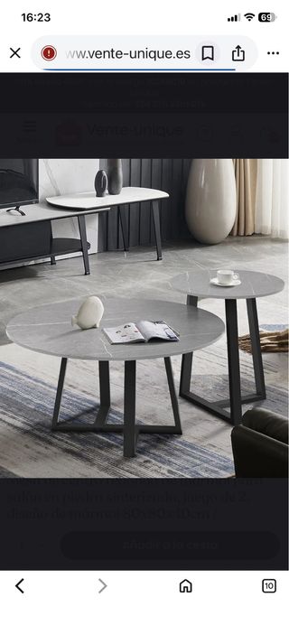 Juego 2 mesas centro mármol piedra sinterizada