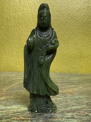 Escultura Nefrita Verde Dama Oriental Antigua