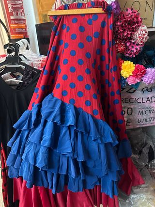 Falda flamenca roja lunares azules