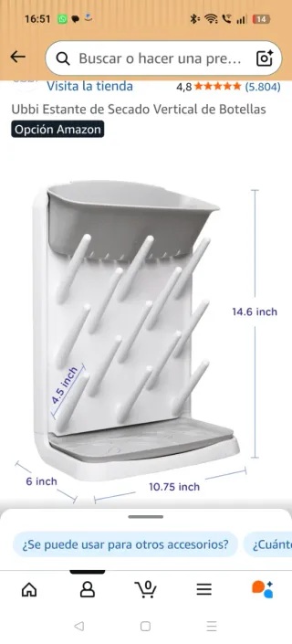 Ubbi Estante Secado Vertical Botellas