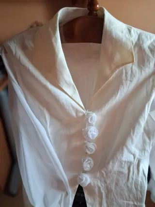 Camisa Lino y Gasa Beige/Blanca