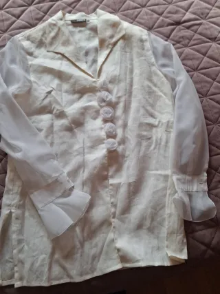 Camisa Lino y Gasa Beige/Blanca
