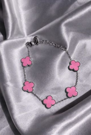 Pulsera tréboles rosa y plata