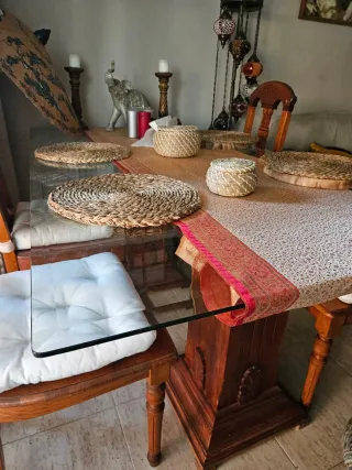 Mesa de salón cristal y madera