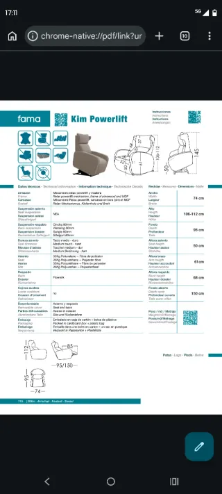 Butaca Kim Power Lift de Fama Sofás:  Sillón