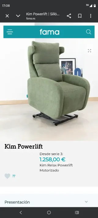 Butaca Kim Power Lift de Fama Sofás:  Sillón