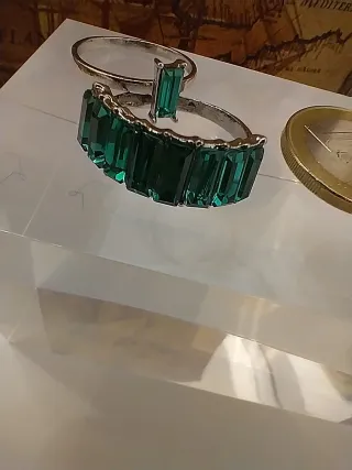 Set 2 anelli agata verde rettangolare