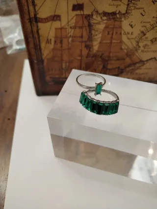 Set 2 anelli agata verde rettangolare