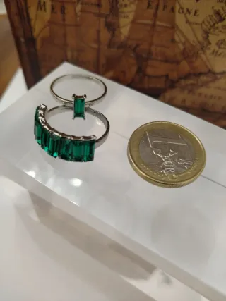 Set 2 anelli agata verde rettangolare