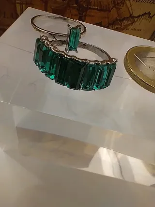 Set 2 anelli agata verde rettangolare