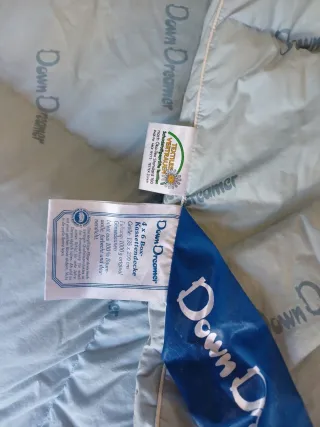 Edredón de pluma y plumón azul y blanco