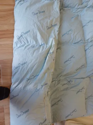 Edredón de pluma y plumón azul y blanco