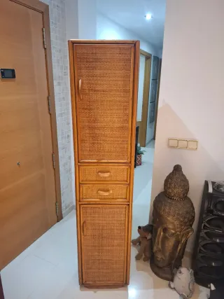 Mueble alto almacenaje mimbre bambú 170x38x28cm