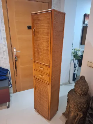 Mueble alto almacenaje mimbre bambú 170x38x28cm