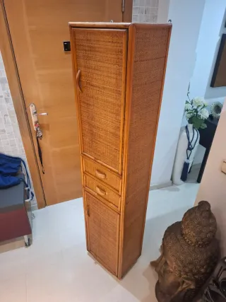 Mueble alto almacenaje mimbre bambú 170x38x28cm
