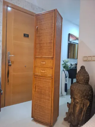 Mueble alto almacenaje mimbre bambú 170x38x28cm