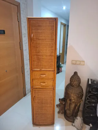 Mueble alto almacenaje mimbre bambú 170x38x28cm