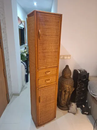 Mueble alto almacenaje mimbre bambú 170x38x28cm