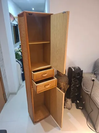 Mueble alto almacenaje mimbre bambú 170x38x28cm