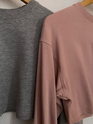 Pack 2 sudaderas crop top gris y rosa