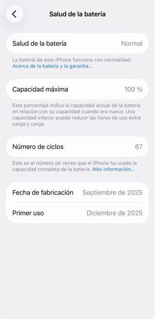 iPhone 17 Apple - Salud Batería 100%