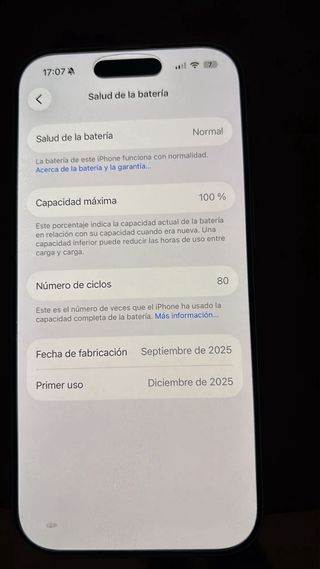 iPhone 17 Apple - Salud Batería 100%