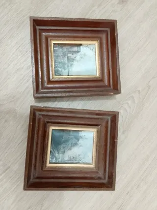 Conjunto 2 cuadros madera y dibujo en tela