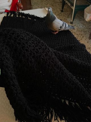 Chal toca toquilla ganchillo negro manton a mano