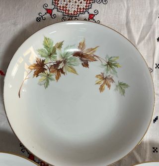 Conjunto Platos Vintage Santa Clara Hojas Doradas