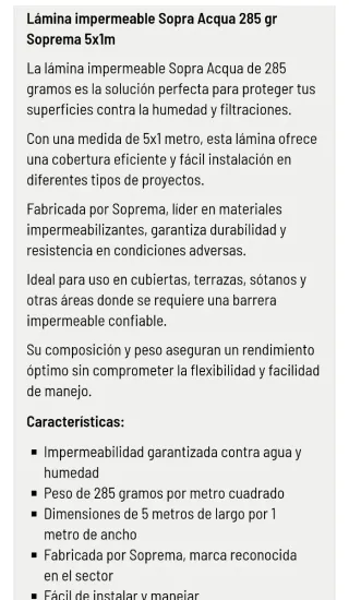 Lámina Impermeabilizante SOPREMA ACQUA