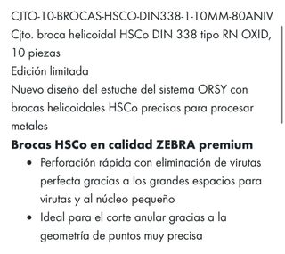 Juego Brocas HSS CO WURTH INOX
