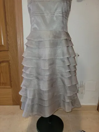 Vestido de fiesta beige y plateado