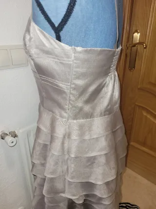 Vestido de fiesta beige y plateado