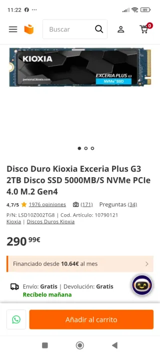 Disco Duro Kioxia 2TB Exceria Plus G3 NVMe M.2