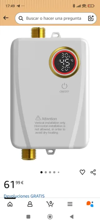 Calentador Eléctrico Agua 3000W