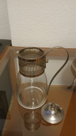 Juego café vintage alpaca bandeja y jarra cristal