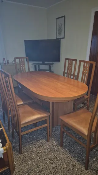 Mesa comedor nogal con 6 sillas