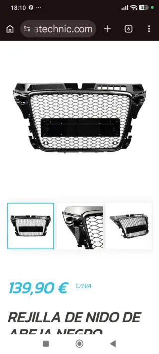 Parrilla RS3 Negra Brillante A3 8p