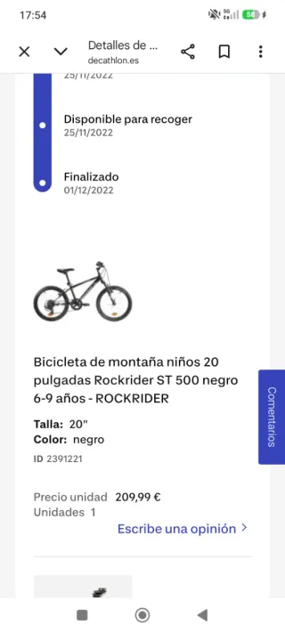 Bicicleta montaña infantil 20 Rockrider