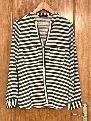 Camisa Zara Rayas Verde y Blanco