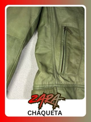 Chaqueta Cuero Zara TRF Verde Militar