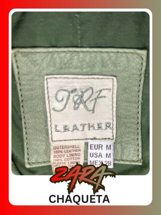 Chaqueta Cuero Zara TRF Verde Militar
