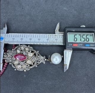 Collar vintage rubíes, colgante y perla