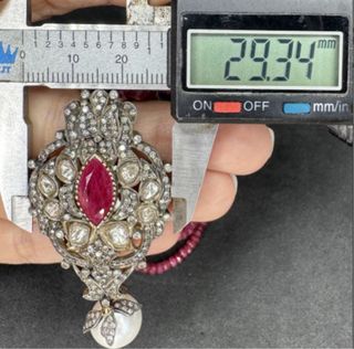 Collar vintage rubíes, colgante y perla