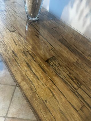 Mesa recibidor madera, metal y cristal