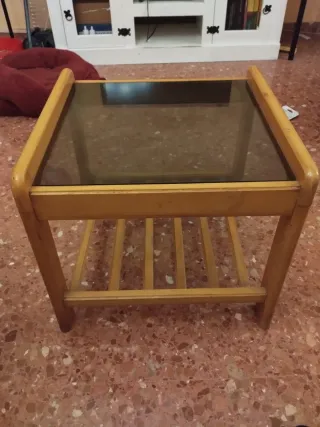 Mesita auxiliar vintage madera y cristal