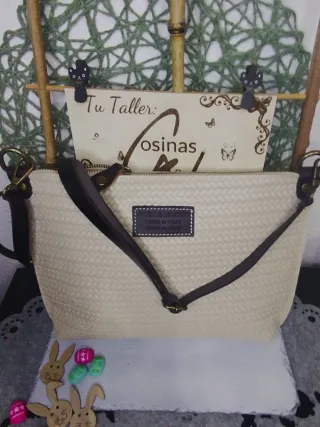 Bolso Pie 100%l Efecto Trenzado color  Blanco